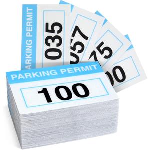 100 Pack Parking Permit Stickers with Front Adhesive, Car Windshield Decals Numbered 001-100 (Light Blue, 3 x 2 in)