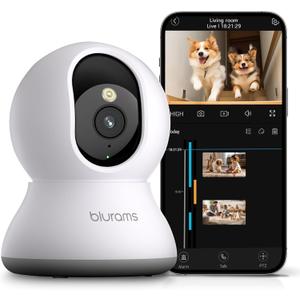 blurams Pet Camera 2K, 360 Dog Camera with Phone App, PTZ Indoor Cameras for Home Security Indoor, 2-Way Audio, Motion Tracking, Color/IR Night Vision, Siren, Cloud&SD(2.4GHz Only) (White)