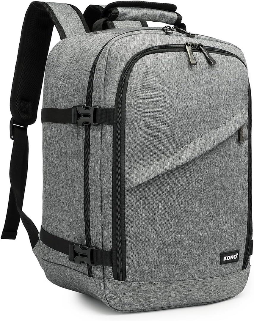 Kono Carry on Backpack, 16" Airplane Approved Under Seat Travel Backpack for Men and Women, Waterproof Lightweight Daypack for Flight 20L, Grey, Small
