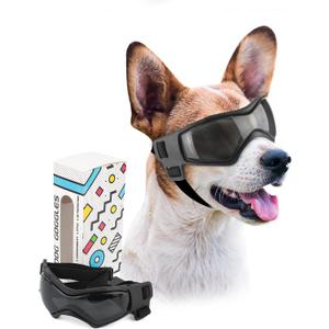 PETLESO Dog Goggles Small Breed, UV Protection Dog Sunglasses for Medium Dog Outdoor Riding Driving, Medium Black