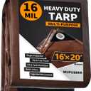 Tarps Heavy Duty Waterproof 16x20ft, 16Mil Poly Tarps with Grommets, UV Resistant, Brown Multipurpose Tarpaulin with Reinforced Edges, Camping, Outdoor Coverings
