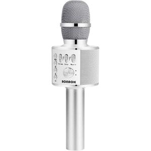 BONAOK Wireless Bluetooth Karaoke Microphone,3-in-1 Portable Handheld Mic Speaker for All Smartphones,Gifts for Kids Adults All Age Q37(Silver)