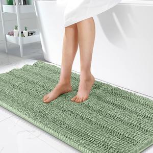 OLANLY Thick Bathroom Runner Rugs 47x24, Extra Absorbent Chenille Striped Bath Rugs, Rubber Backing, Machine Wash Dry, Long Bath Mats for Bathroom, Tub and Shower, Home Decor Accessories, Sage Green