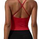 SUUKSESS Longline Padded Sports Bras Open Back Workout Spaghetti Strap Camisole Tops (Red, L)