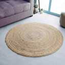 Hausattire Hand Woven Jute Braided Rug, 4 Round Natural, Reversible Boho Entry Area Rugs for Kitchen, Living Room I Farmhouse Decorative Floor Rug, 4 Feet Round