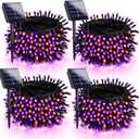 4 Pack 180FT Halloween Solar Lights Outdoor Waterproof, 320LED Orange and Purple Solar String Lights Green Wire 8 Modes, Solar Fairy Twinkle Lights for Halloween Tree Garden Horror Party Decorations