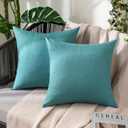 MIULEE Pack of 2 Decorative Outdoor Solid Waterproof Throw Pillow Covers Faux Linen Garden Farmhouse Coastal Cushion Cases for Summer Patio Tent Balcony Couch Sofa 18x18 Inch Turquoise