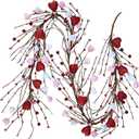 Winlyn 5.2 Ft Artificial Valentine's Day Garland Red Pink White Glitter Heart Garland with Berries for Valentine Party Holiday Wedding Festive Home Mantel Front Door Decor Dinner Table Centerpiece