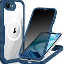 CENHUFO Magnetic for iPhone 16E Case, Privacy Phone Cover [Compatible with Magsafe] Built-in Anti Peep Tempered Glass Privacy Screen Protector and Camera Lens Protective Full Body Shockproof -Blue