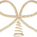 Generic Christmas Tree Topper,Gold Glass Rhinestone Bow Tree Topper,Xmas Holiday Tree Top Decoration for Indoor Outdoor Home Room Party (Gold)