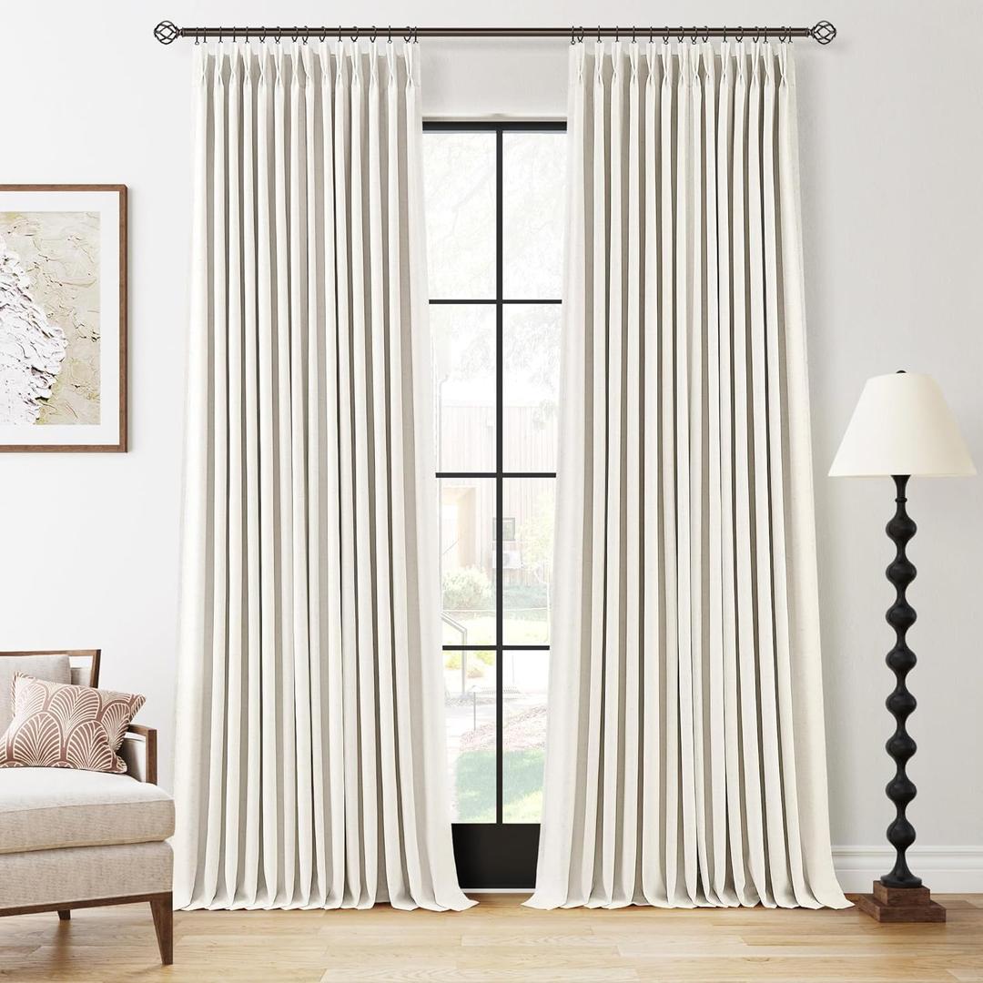 Aersas Pinch Pleated 100% Blackout Linen Curtains 96 Inches Long for Bedroom Double Layer Black Out Drapes Soundproof Pinch Pleat Room Darkening Window Treatments for Living Room Dining Office