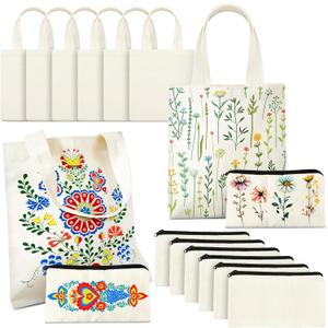 Amylove 24 Pcs Mini Blank Bag Bulk Include Blanks Small Tote Bag Blanks and Small Make up Bags for Sublimation Painting DIY (8.5 x 8,Natural Color)