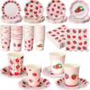 Yungyan 108 Pcs 36 Guest Strawberry Party Paper Plates and Napkins Strawberry Decoration Disposable 6" Scalloped Dessert Plates 9 oz Cup Tableware Set for Baby Shower Berry First Birthday Supplies