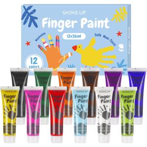 Washable Finger Paint for Kids, Non Toxic Toddler Art Supplies, 12 Vibrant Colors(1.21fl oz), Baby Safe Paint for Hand and Feet, Arts and Crafts Gifts for Ages 3 4 5 6+ Year Old Boys Girls