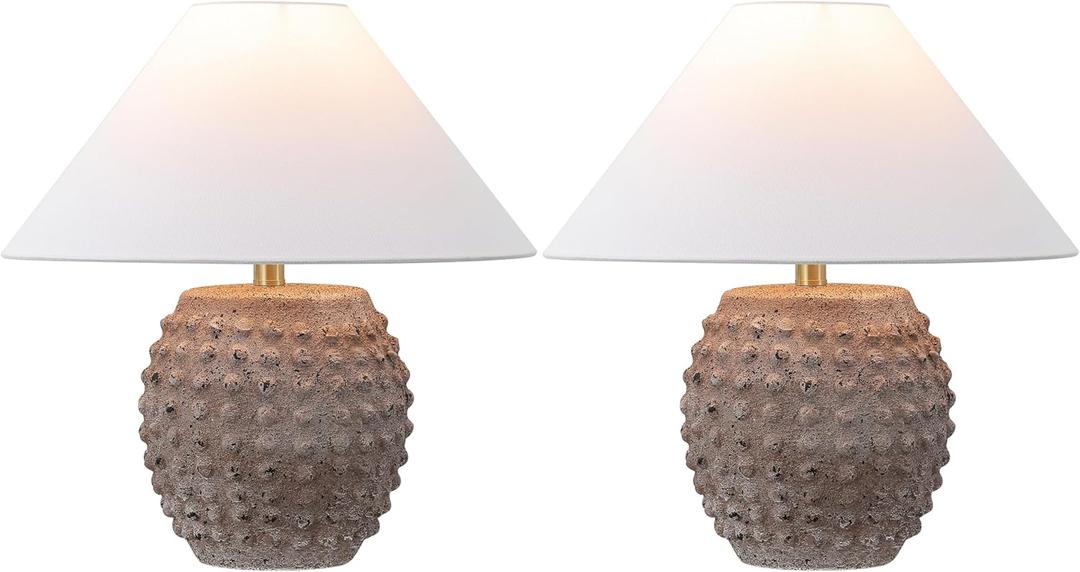JONATHAN Y JYL5601C-SET2 Effie 18.25" Minimalist Scandinavian Ceramic/Iron Hobnail LED Table Lamp for Bedroom, Living Room, Office, College, Nightstands and Coffee Table, Matte Taupe (Set of 2)
