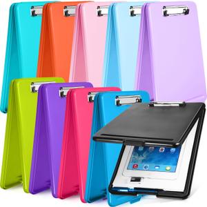 10 Pieces 4 Pieces Clipboard with Storage Plastic Nursing Clipboard Foldable Clip with Metal Clip for Teacher Nurse Employee, 9.5 x 13.5 Inch(Bright Color)