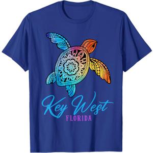 Key West T-Shirt Key West Florida Tribal Tie Dye Sea Turtle T-Shirt, S, Royal Blue