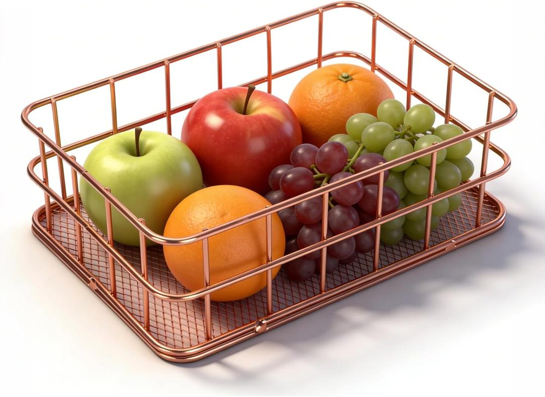 Wire Baskets, Rose Gold Storage Basket Metal Pantry Organizer Storage Bins Desktop Metal Snacks Organizer 4.6 X 6.7 X 2.3inch for Kitchen, Freezer, Closet, Laundry Room, Cabinets