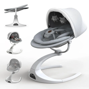 Baby Swings for Infants, Baby Swing 5 Speeds, 12 Soothing Music, 360 Rotating Seat, Adapter & Battery Operated, Indoor & Outdoor (Gray, Basket)