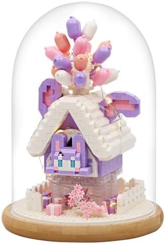 Insgen House Building Blocks Kit Toys Building Set, Miniature 1418 Pcs Micro Bricks Collectible Creative Teen Girl Gifts Age 14 and Up, Dust Cover, and Wooden Base Up Balloon Castle Set, Pack of 2