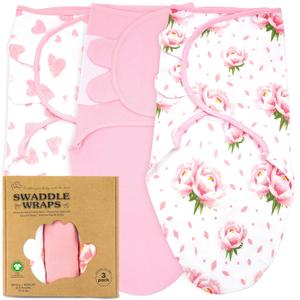 Bublo Baby Swaddles for Newborns  3-Pack Infant Swaddles 0-3 Months  Adjustable Swaddle Sleep Sack  Soft Organic Cotton Baby Wrap for Safe & Cozy Sleep (Hearts-Flowers)