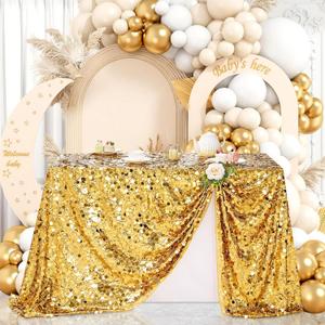 B-COOL Gold Sequin Tablecloth 50x102 Inch - Sparkly Rectangle Table Cloth Shimmer Table Cover for Birthday Party Wedding Banquet Reception