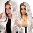 KOME Platinum Blonde Synthetic Lace Front Wig,13x4 HD Lace Layered Wave Glueless Wigs for Women Daily Use 26IN