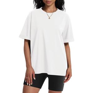 Womens Oversized T Shirts Crewneck Rolled Short Sleeve Tops Summer Casual Basic Workout Tee Shirts (White, XXL)