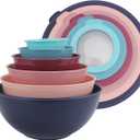 COOK WITH COLOR Mixing Bowls with TPR Lids - 12 Piece Plastic Nesting Bowls Set includes 6 Prep Bowls and 6 Lids, Microwave Safe Mixing Bowl Set (Multicolored Set with Large Blue Bowl)