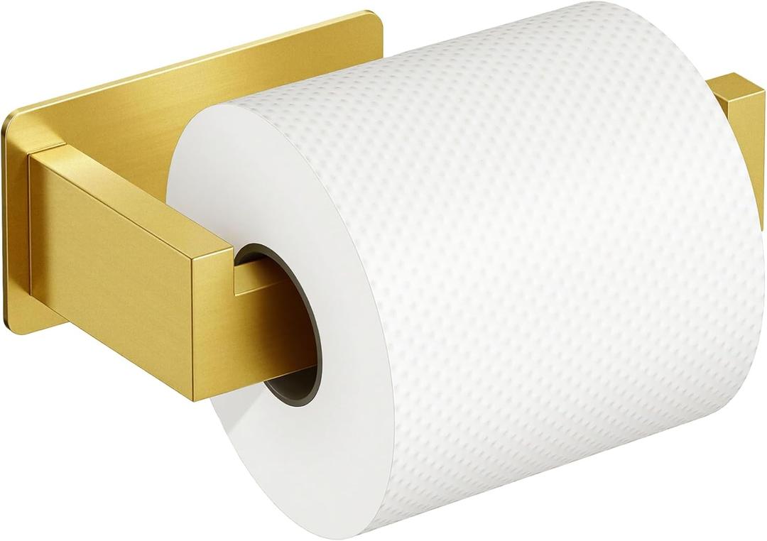 Auxmir No Drilling Self Adhesive Toilet Paper Holder, Premium Rustproof SUS304 Stainless Steel Roll Holder Wall Mount Tissue Holder for Bathroom Kitchen Washroom, Toilet Paper Holder-Gold
