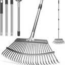 KeFanta Garden Leaf Rakes, Rake for Leaves Heavy Duty 25 Metal Tines 18.5" Wide, 62" Adjustable Long Handle Rakes for Lawns Yard Grass Flower Beds