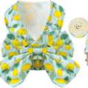 BAEJMJK Dog Harness and Leash Set with Bow Knot No Pull Pet Daisy Floral Harness with D-Ring Soft Mesh Dog Harness Vest Set Escape Proof Princess Puppy Harness for Small Girl Dogs CatsGreen M