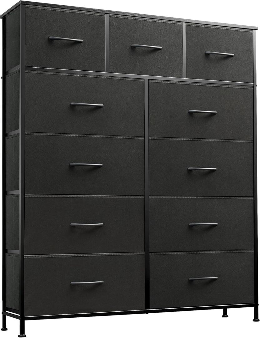 WLIVE Tall Dresser for Bedroom, Fabric Dressers Storage Tower, Dresser & Chest of Drawers Organizer Unit with 11 Drawers, Storage Cabinet, Hallway, Closets, Steel Frame, Wood Top (Charcoal Black)