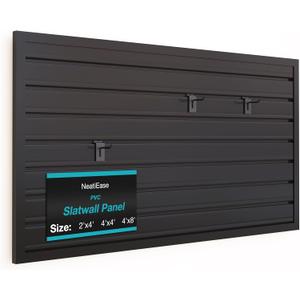 NeatiEase Slatwall Panel Wall Storage Systems, 2 x 4ft Slat Wall Paneling Garage Wall Organizer, Heavy Duty Wall Mounted PVC Wall Rack (Black) (2x4ft)