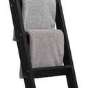 FUIN 5ft (58") Wood Blanket Ladder Living Room Decorative Wall Leaning Farmhouse Quilt Display Holder Storage Rustic Wooden Towel Rack for Bathroom, Black (KD Side Rails)