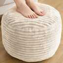 Round Pouf Ottoman,Corduroy Poufs with Memory Foam Filling for Foot Rest,Soft Footstool for Living Room,Office,20"x 17",Beige