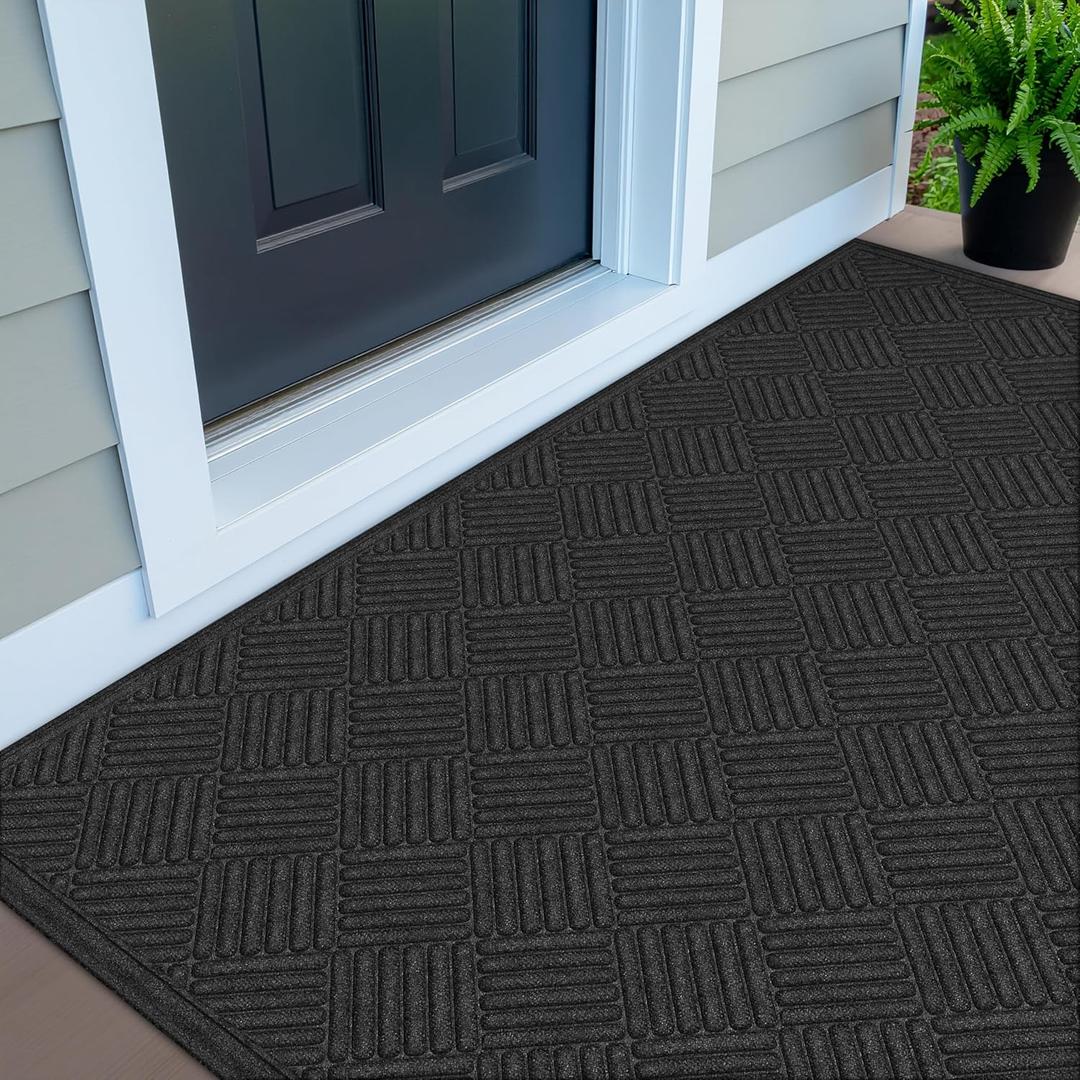 Apache Mills Textures 4' x 6' Basketweave Heavy Duty Onyx Door Mat  Weather & Stain Resistant, Non-Slip, Durable Outdoor Mat, Made in USA  Superior Scraping Entrance Mat for Home & Commercial Use