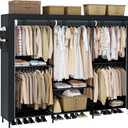 Portable Closet, 81.5 Inch Extra Large Capacity Wardrobe Closet with Cover, Clothes Storage Organizer with Shelves and 5 Hanging Rods, Easy to Assembly, Black PCT136B01 (81.5"L x 17.7"W x 78"H)