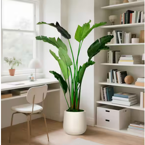 Bird of Paradise Artificial Plant 6FT Banana Leaf Tree - 72 Inch Tall Fake Indoor Tree with Bendable Branches & Realistic Leaves, Faux Floor Plant for Home Office Decor in White Pot