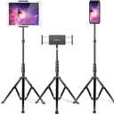 elitehood Aluminum iPad Stand Tripod, 65'' Adjustable Tablet Tripod Holder, 360 Degree Rotating iPad Holder Stand for Floor, Compatible with 4.7-13" Tablets and Phones Black