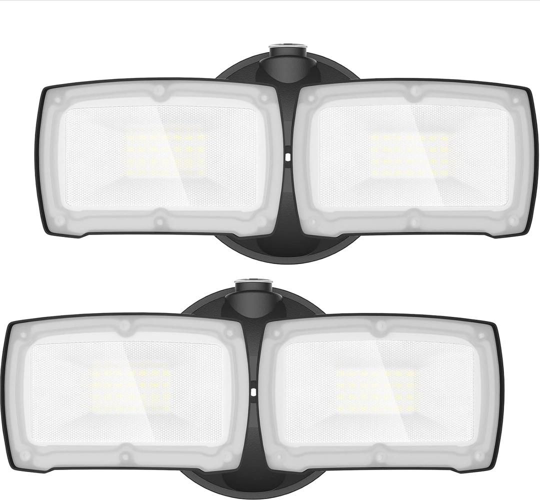 LEPOWER 2 Pack LED Security Light Dusk to Dawn Outdoor Flood Light Fixture with 2 Adjustable Heads, 3000LM/28W, 5500K, IP65 Waterproof Exterior Flood Lights for Garage, Backyard (Black)