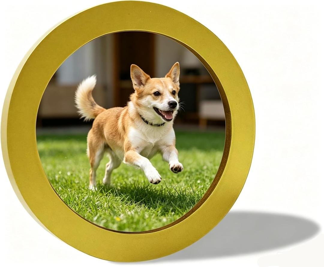 alfyng Round Photo Frame Wooden Wall Hanging Picture Frames for Home Office Wall Dcor (Gold, 6 inch)