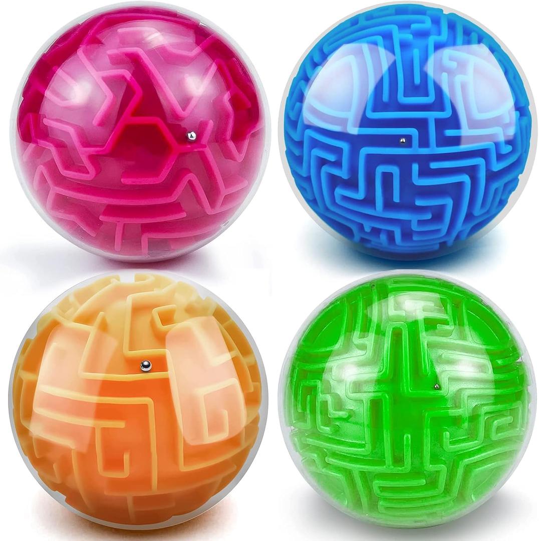 YongnKids 4Pcs 3D Puzzle Maze Ball Brain Teaser Puzzles Maze Game for Kids Adult, Fidget Toy for Motor Skills and Coordination,Kids Autism ADHD Calming Focus Stress Relief Toy