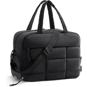 BAGSMART Gym Bag for Women, Carry on Travel Duffel Bag, Water-resistant Weekender with Shoe Compartment for Gym Travel Work, Black, Medium