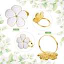 Patelai 36 Pcs White Flower Napkin Rings Bulk Gold Cloth Napkin Holder Set Floral Serviette Buckles Table Decor for Mothers Day Wedding Banquet Birthday Baby Shower Dinner Daily Use