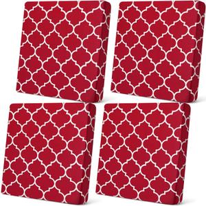 Newwiee 4 Pcs Waterproof Outdoor Cushion Covers for Patio Furniture Stretch Outdoor Couch Cushion Covers Replacement Moroccan Pattern Chair Seat Sofa Slipcovers Soft Flexibility Protector(Red)