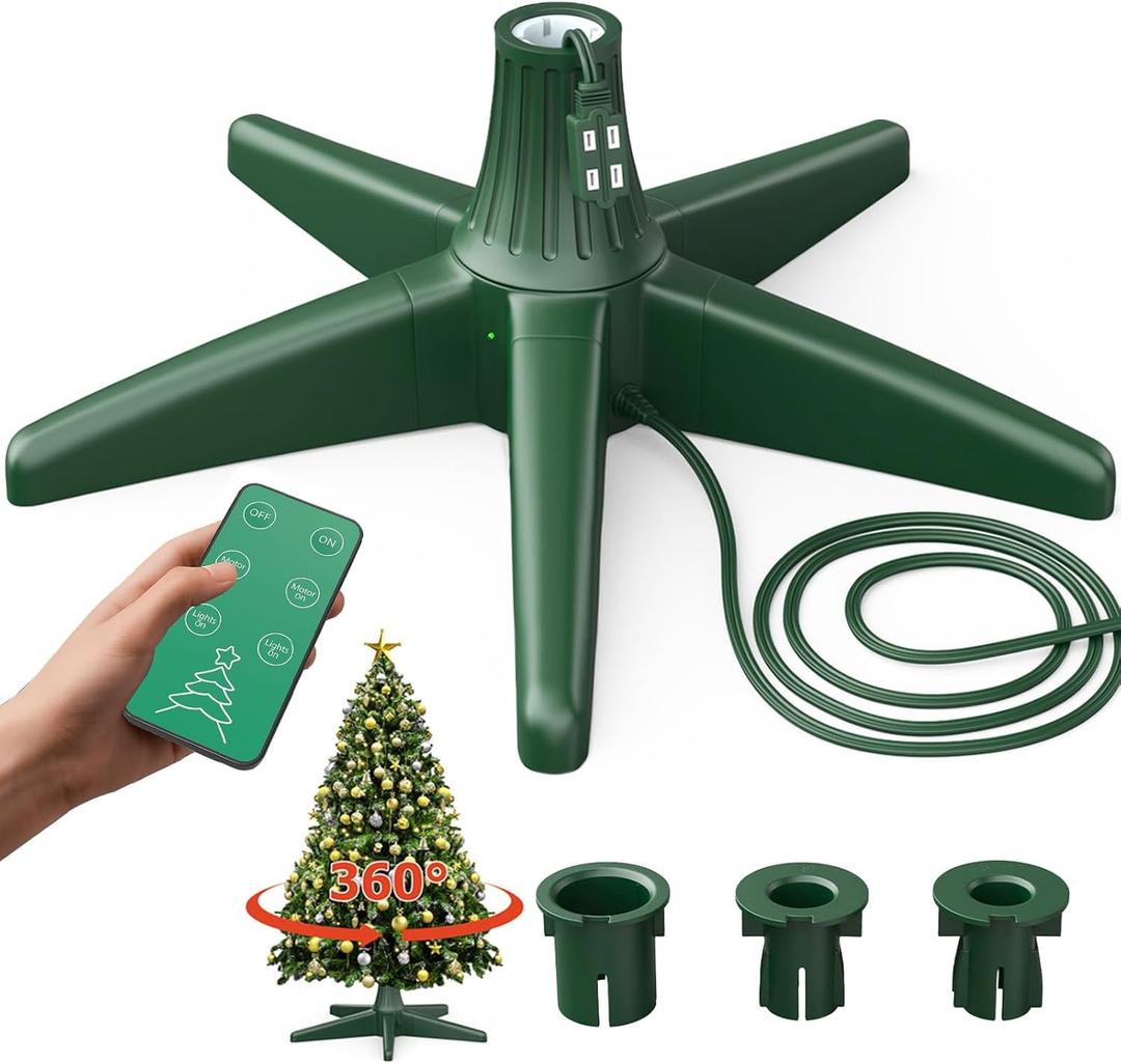 Rotating Christmas Tree Stand, Thickened ABS, Sturdy 5-Legged Design, Includes 3 Adapters & Sockets, Supports up to 7.8ft Rotating Tree Stand for Artificial Christmas Tree