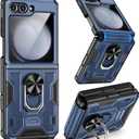 VEGO for Galaxy Z Flip 5 Case, Samsung Z Flip 5 case with Screen Protector & Hinge Protection, 360 Ring Kickstand, Full Body Protective Cover Case for Samsung Flip 5 2023 - Navy Blue