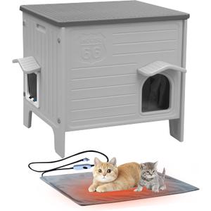Heated Outdoor Cat House Weatherpoof Large Plastic Feral Cat Shelter