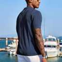 COOFANDY Men's Knit Shirts Short Sleeve Button Down Polo Shirt Fashion Casual Summer Beach Shirts (Blue, L)